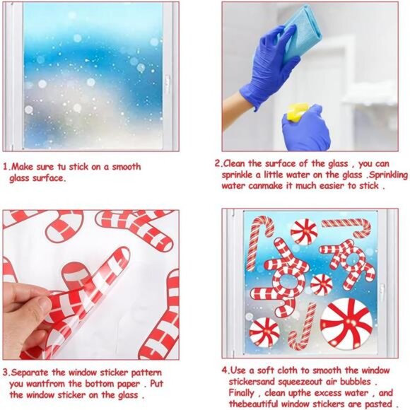 Large Christmas Window Clings Candy Window Decals Merry Christmas Joy Peppermint - Picture 7 of 8
